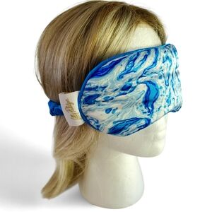 LILLY‎ PULITZER Blue White Ocean Tide Satin Elastic Sleepwear Eye Face Mask OSFA